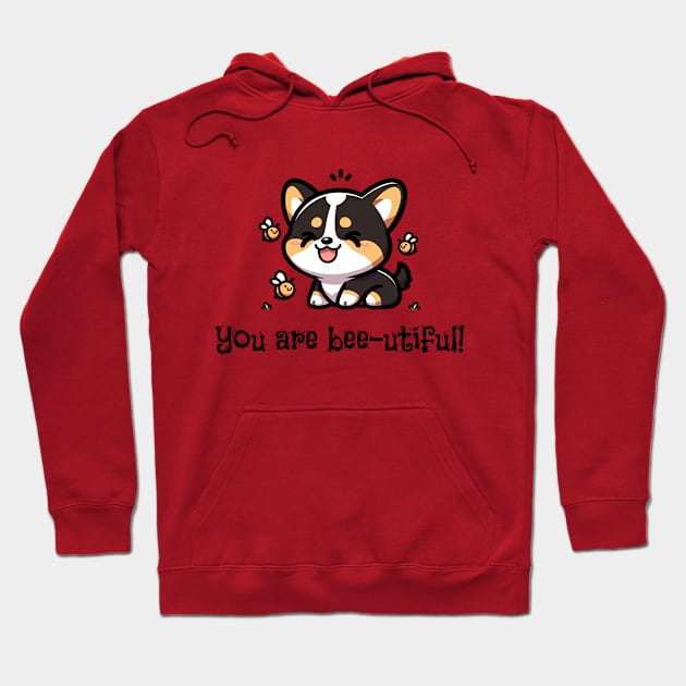 You Are Bee-utiful Cute Tricolor Corgi Hoodie by Zelda